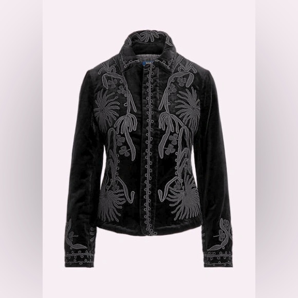 SOUTACHE-TRIM VELVET BLAZER IN POLO BLACK - Picture 3 of 6